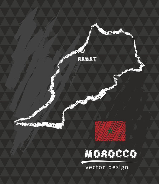 Marokko kaart, vector pen tekening op zwarte achtergrond - Vector, afbeelding