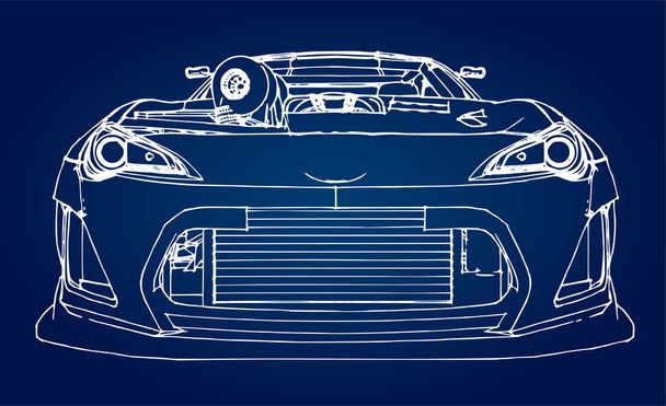 Sportwagen. Stock illustratie in de stijl van handgetekende lineaire afbeeldingen - Vector, afbeelding