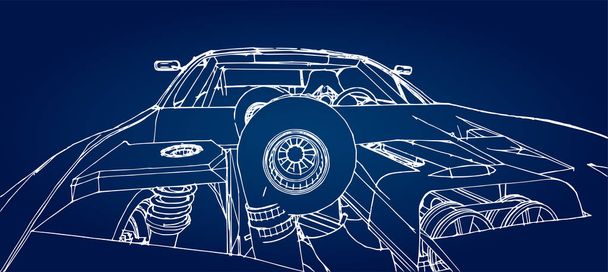 Sports car. Stock Illustration in the style of hand-drawn linear graphics - Vector, Image