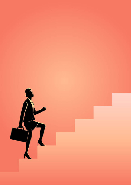 Ilustración vectorial concepto de negocio de una mujer de negocios pisando escaleras
 - Vector, imagen