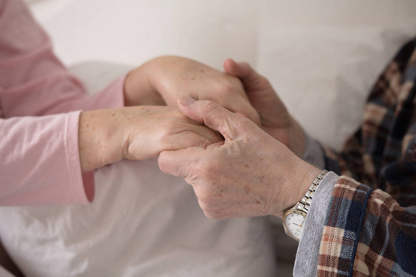 Old couple holding hands. - 写真・画像