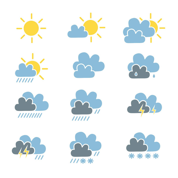 ensemble d'icônes de prévisions météorologiques en style plat simple nuage clair nuage nuageux pluie forte pluie neige collection vectorielle
 - Vecteur, image