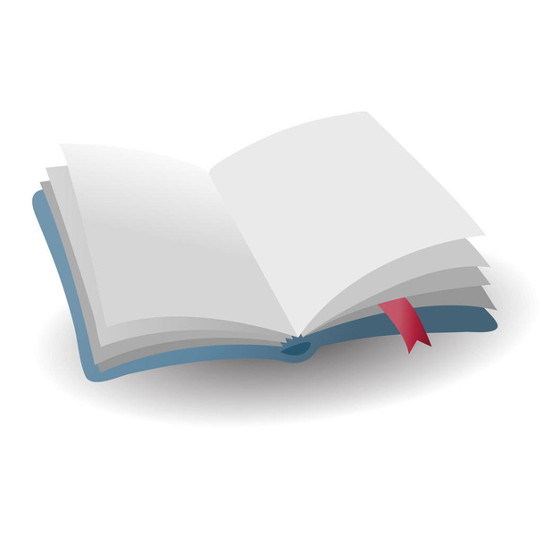 realistic open empty blue book icon with red bookmark with shadow, vector illustration - Vector, Image