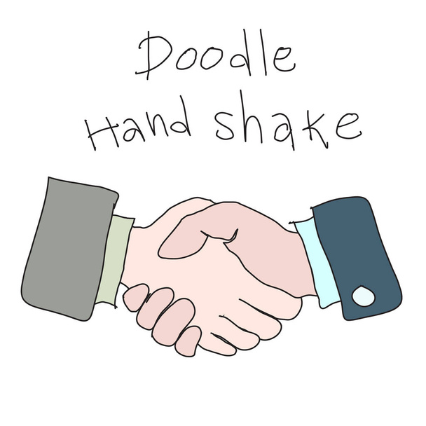 dodle hand shake handle drawn simple sketch concept of business agreement, vector EPS 10 cartoon illustration
 - Вектор,изображение