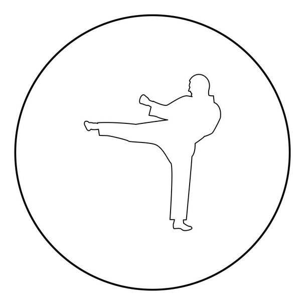 Karate adam simge siyah daire şeklinde renk ya da vektör çizim yuvarlak - Vektör, Görsel