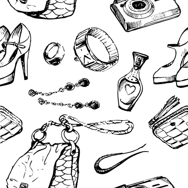 Seamless pattern of the female things - Vector, imagen