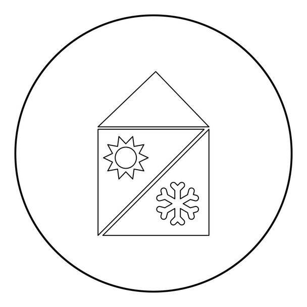 Strona główna chłodzenia i ogrzewania systemu ikony czarny kolor w okręgu lub okrągłe wektor ilustracja - Wektor, obraz