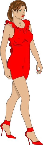 The girl in a red dress and on heels - Vector, afbeelding