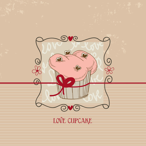 Love cupcake, Valentine day cute card - Vektör, Görsel