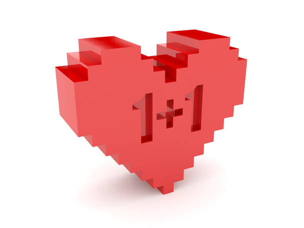 3D heart. one plus one cutout inside. Concept illustration. - Zdjęcie, obraz