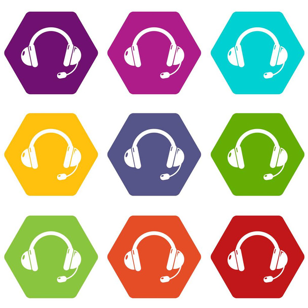 Headset icons set 9 vector - Vector, Image