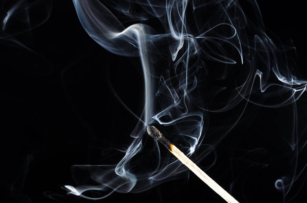 Smoke Swirling from Burnt Wooden Matchstick - Foto, Imagen