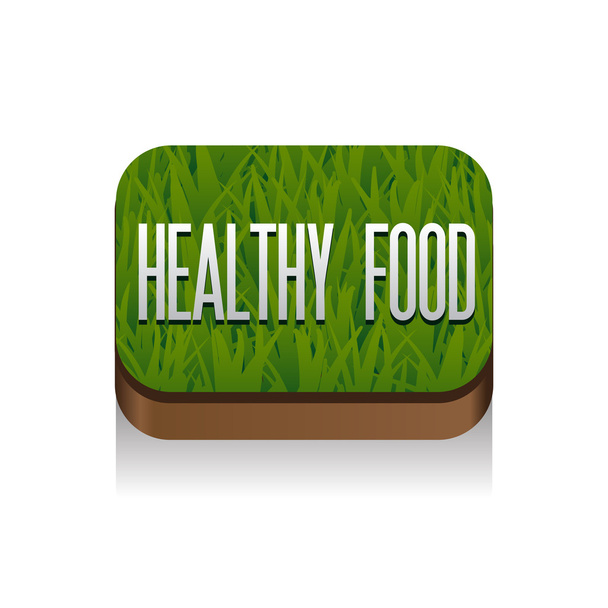 Healthy food button with grass background - Vector, Image