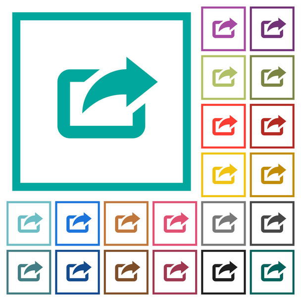 Exportar con la flecha superior derecha iconos de color plano con marcos de cuadrante sobre fondo blanco
 - Vector, imagen