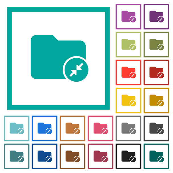 Verzeichnis flache Farbsymbole mit Quadrantenrahmen auf weißem Hintergrund komprimieren - Vektor, Bild