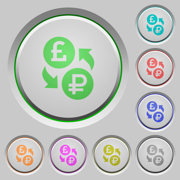 Pound Ruble money exchange color icons on sunk push buttons - Vector, Image