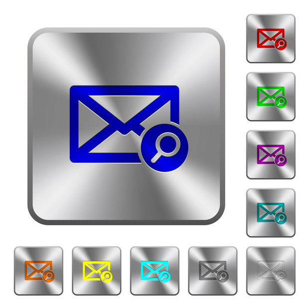 Találni mail vésett ikonok lekerekített négyzet alakú fényes acél gombok - Vektor, kép