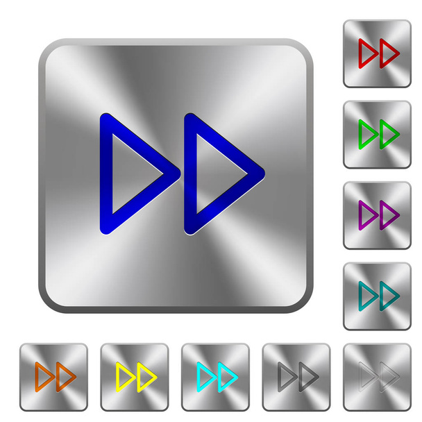 Medios de comunicación de avance rápido iconos grabados en redondeado botones cuadrados de acero brillante
 - Vector, Imagen