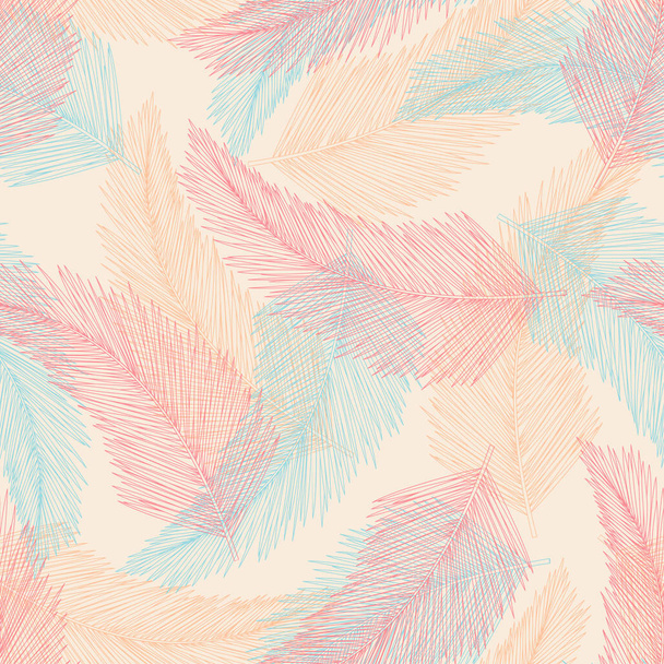 Coconut leaves in red, orange and blue color random on pastel background. Seamless pattern background design for Summer season in vector illustration. - Vektori, kuva