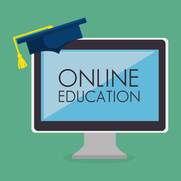 on line education with desktop computer - Vector, Image