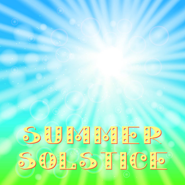 Concept Solstice d'été. Ciel, flou, soleil, les lumières d'un soleil. Vacances de repos, dans la nature, dans la forêt, sur une maison de campagne à la campagne. 21 juin. Lettres
 - Vecteur, image