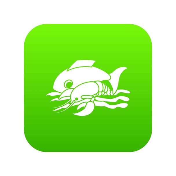Sea food icon green vector - Vector, Imagen