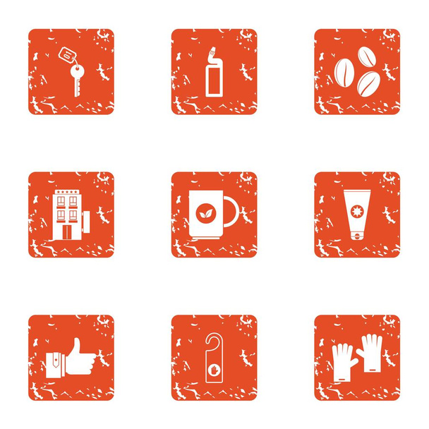 Guesthouse industry icons set, grunge style - Vector, Imagen