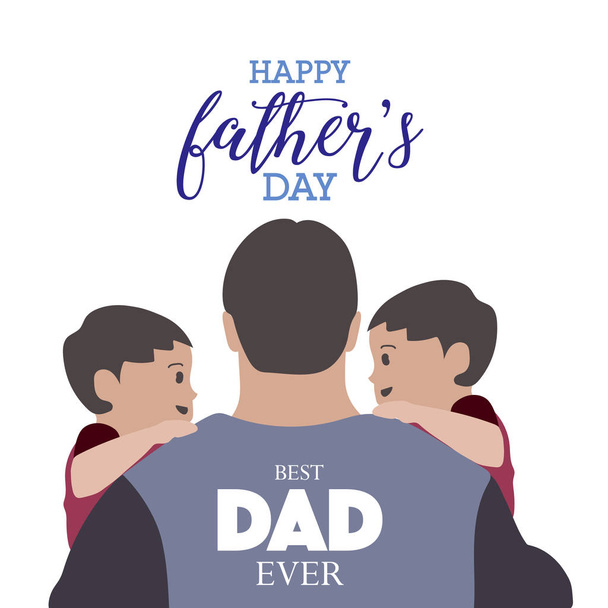 Fathers day greeting card with father holding sons in hands - Vector, Image