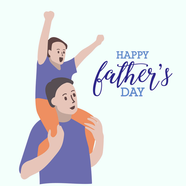 glücklicher Vatertag einfache Grußkarte mit Sohn huckepack Vater isoliert auf weißem Hintergrund - Vektor, Bild
