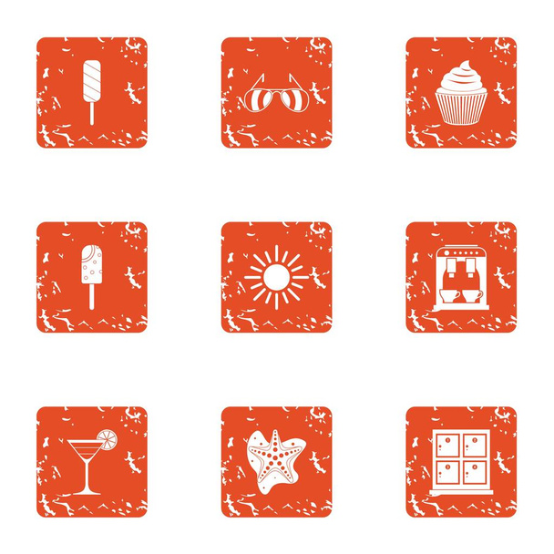 Sunny afternoon icons set, grunge style - Vector, afbeelding