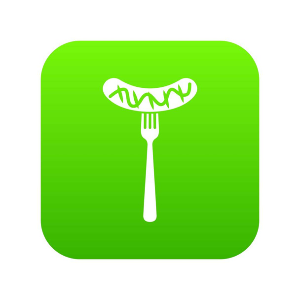 Grilled sausage on a fork mustard icon digital green - Vector, Image