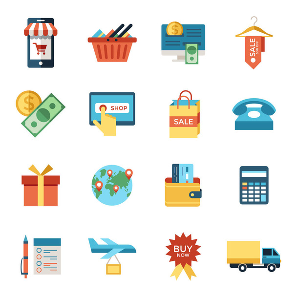 デジタル ベクトル線アイコン モバイル ショッピング、オンライン電子商取引のための要素の図を格納 - ベクター画像