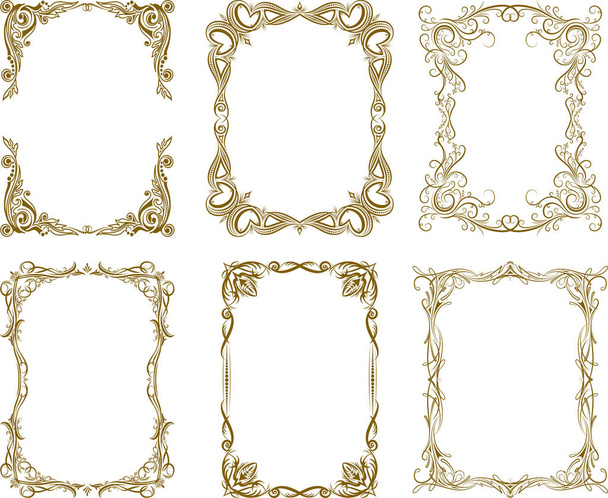 Set van zes decoratieve frames in rijke bruine gamma. - Vector, afbeelding