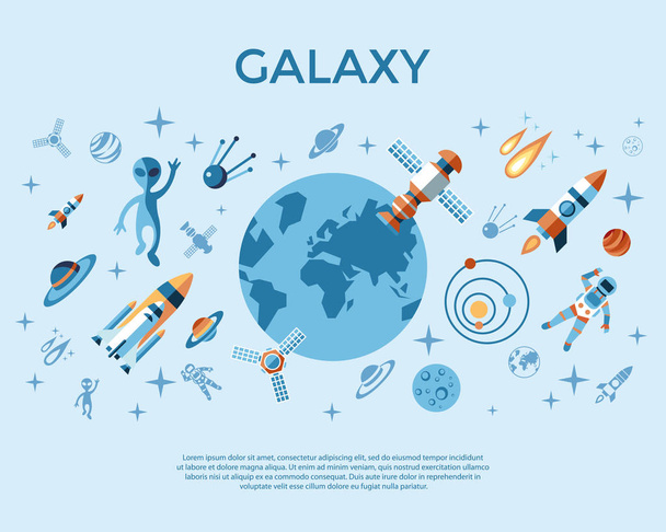 Digitale Vektorzeilensymbole setzen Raumfahrt und Raketen Illustration mit Elementen für Astronomie-Infografiken - Vektor, Bild