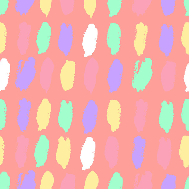 Simple hand drawn pattern with small colourful brush strokes on pink background - Vector, Image