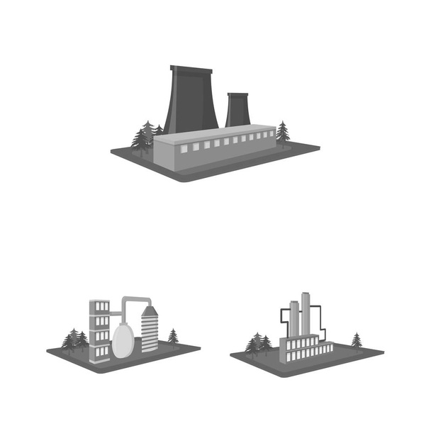 Factory and plant monochrome icons in set collection for design. Production and enterprise vector isometric symbol stock web illustration. - Vector, Image