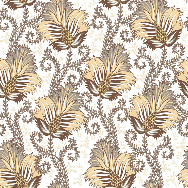 Бесшовный цветочный узор с декоративными винтажными цветами в бежевых и серых тонах
 - Вектор,изображение