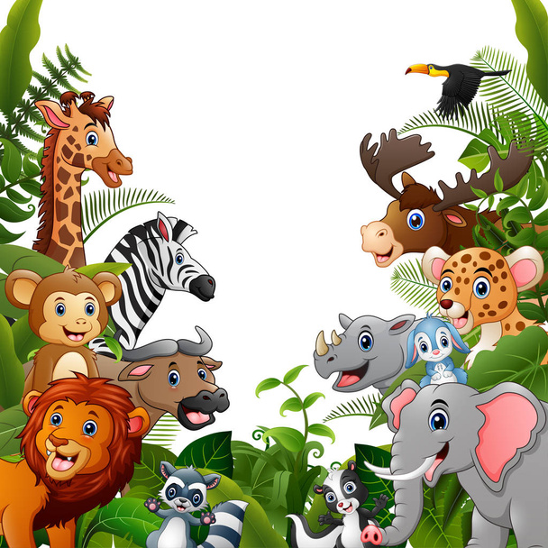Иллюстрация животных лесной карикатуры встречаются вместе
 - Вектор,изображение