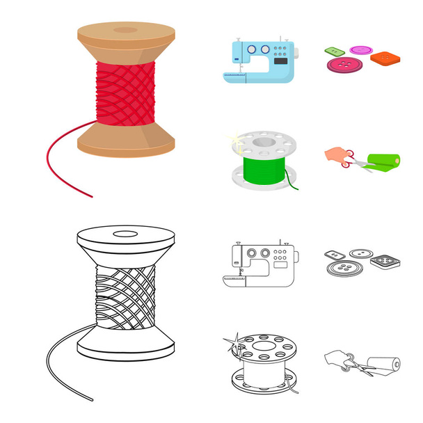 Thread reel, sewing machine, bobbin, pugwitz and other equipment. Sewing and equipment set collection icons in cartoon,outline style vector symbol stock illustration web. - Vektor, obrázek