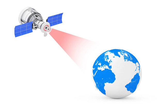 Modern Satelite Broadcasting to Earth Globe sur fond blanc. Rendu 3d
 - Photo, image
