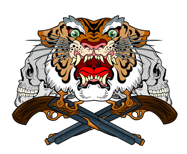 the head of a maliciously roaring tiger - Vector, Image