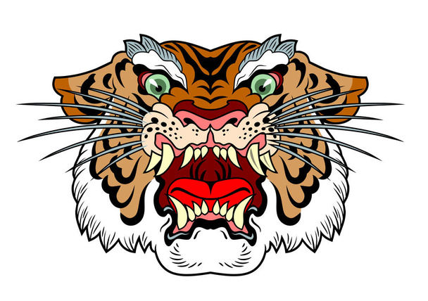 het hoofd van een met schadelijke bedoelingen brullende tijger - Vector, afbeelding