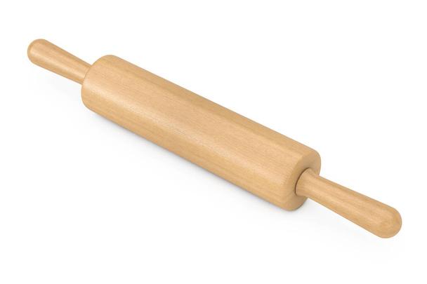 Wooden Rolling Pin on a white background. 3d Rendering - Photo, Image