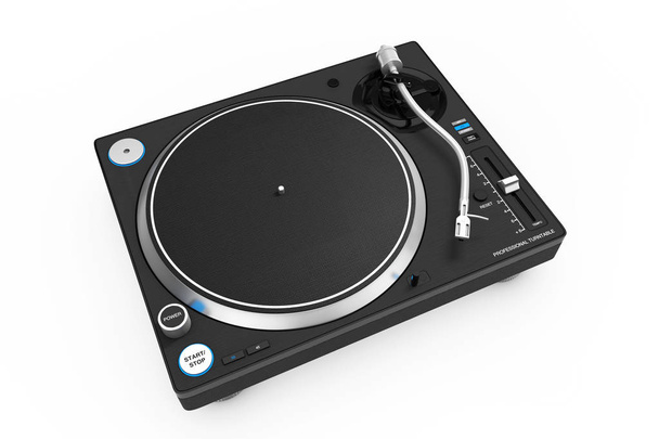 Professional DJ Turntable Vinyl Record Player on a white background. 3d Rendering - Photo, Image