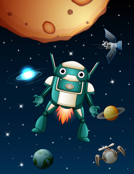Illustration of the robot are flying at space - Vektor, obrázek