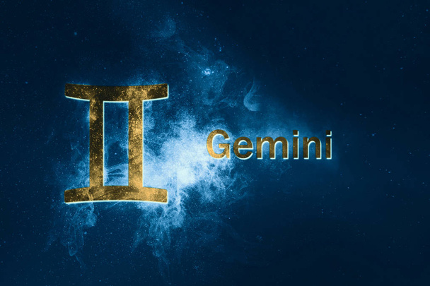 Gemini Astroloji işareti. Soyut gece gökyüzü arka plan - Fotoğraf, Görsel
