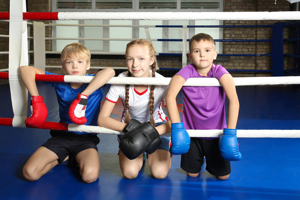 Little children in sportswear on boxing ring - Φωτογραφία, εικόνα