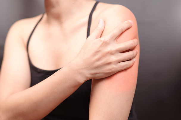 young women arm and shoulder pain injury, healthcare and medical concept - Photo, image