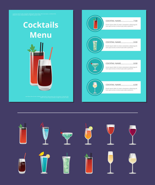 Cocktails Menu Poster with Bloody Mary and Whiskey - Vektor, kép