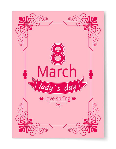 8 March Womens Day Best Wish Postcard Swirly Frame - Διάνυσμα, εικόνα